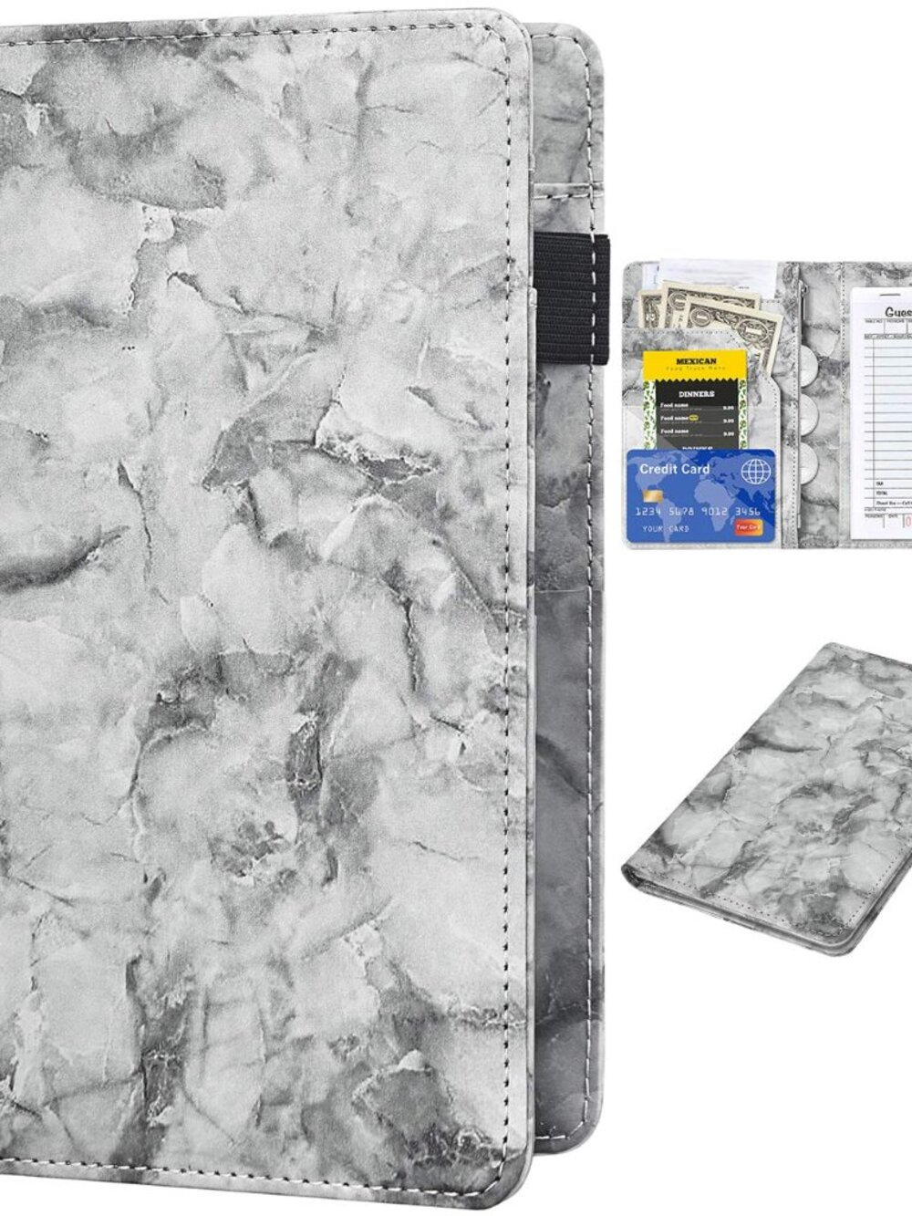 Server Books for Waitress - Marble Texture Leather Waiter Book Server Wallet wit